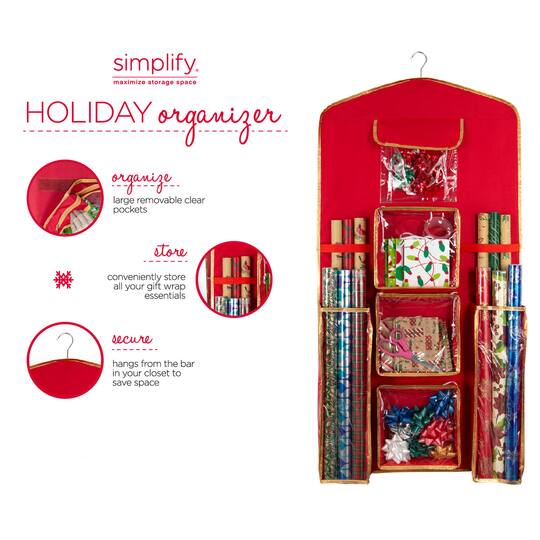 Simplify 8 Compartment Hanging Holiday Gift Wrap Organizer